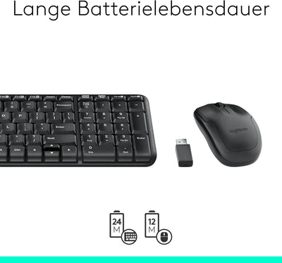 Logitech MK220 Kompaktes, Kabelloses Set mit Tastatur und Maus für Windows, US QWERTY-Layout - Schwa