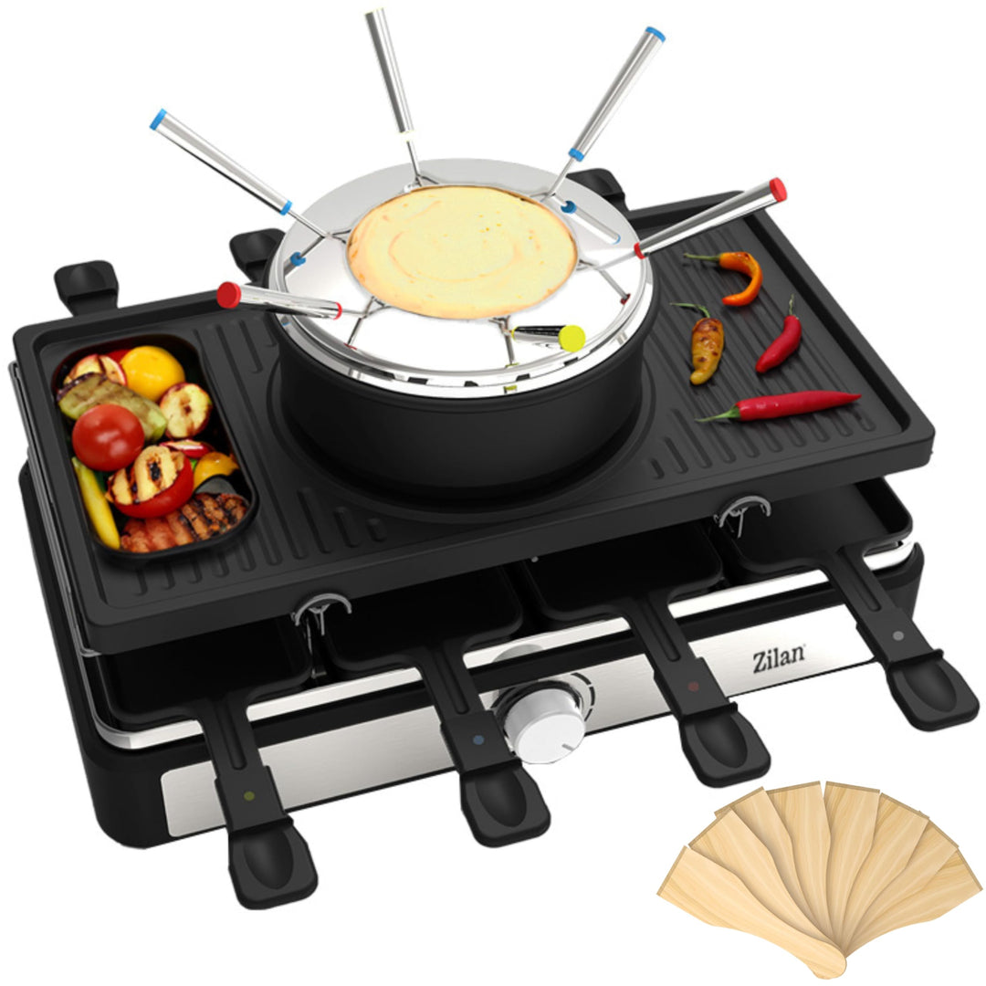 Raclette Grill mit Fondue Set | Raclette Gerät | 8 Personen | Tischgrill | Party Grill | Elektro Gri