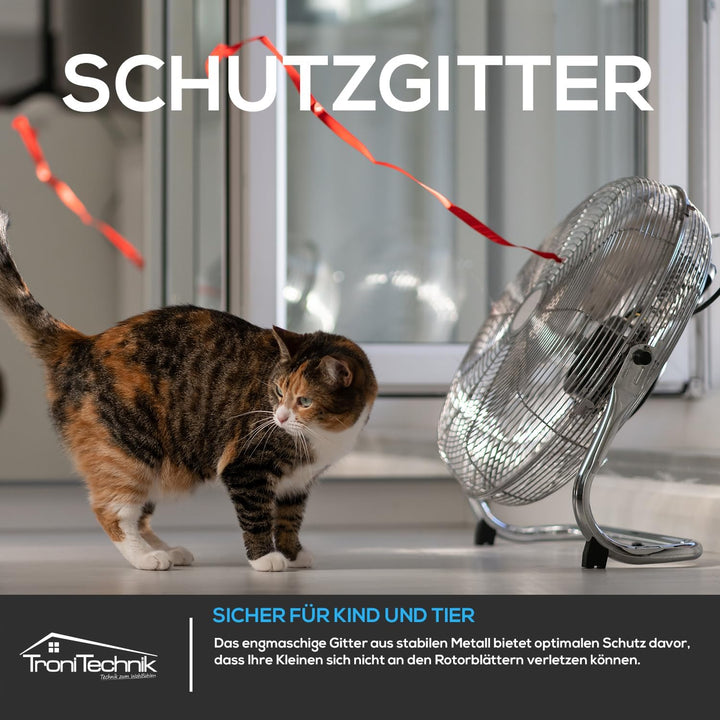 Tronitechnik® XL Windmaschine mit 45 cm Ø | Ventilator verstellbarer Winkel | Bodenventilator 3 Stuf