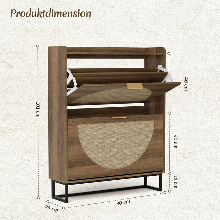 Schuhschrank Schmal, Schuhregal mit 2 Klappen, Schuhkipper mit Verstellbar, Schuhaufbewahrung Holz,
