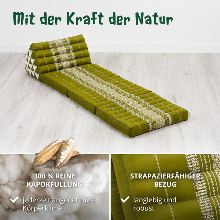 livasia Thaikissen 3 Auflagen extrahoch - 185x55x8cm - Dreieckskissen mit Klappmatratze, Kapok, Jumb