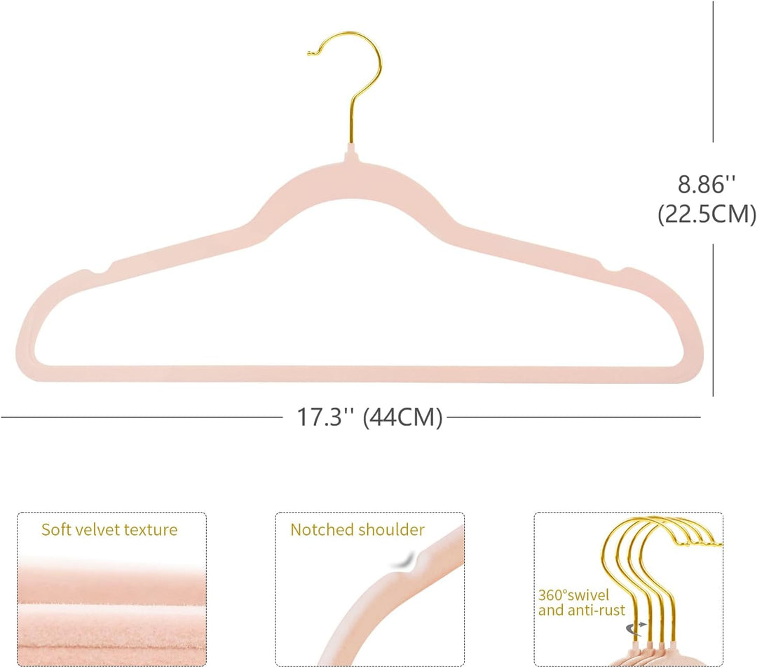 ManGotree 22 Pack Samtbügel mit 360° drehbarem Goldhaken, rutschfeste Filz-Anzugbügel, ultradünne, p