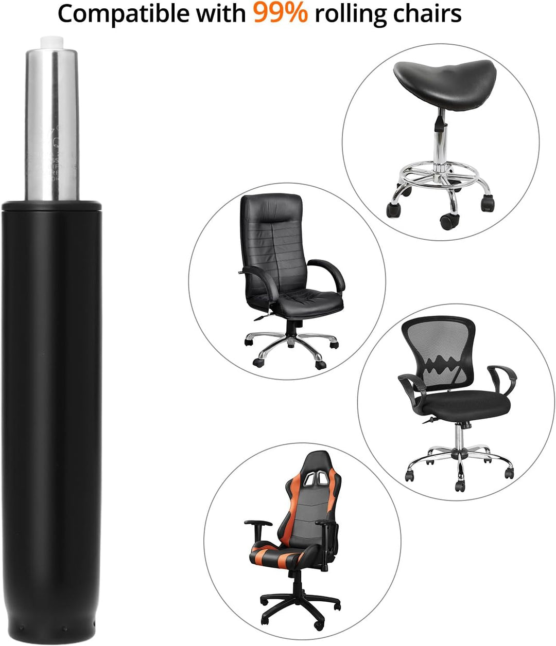 QWORK® Hochleistungs Gasdruckfeder für Bürostühle, kompatibel mit den meisten Bürostühlen, Gesamtlän