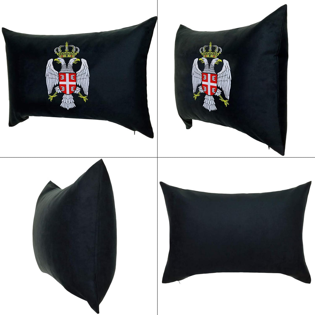 EXPRESS-STICKEREI Premium Kissen mit Füllung Serbien Wappen Fahne Serbia Flagge Zierkissen Adler mit