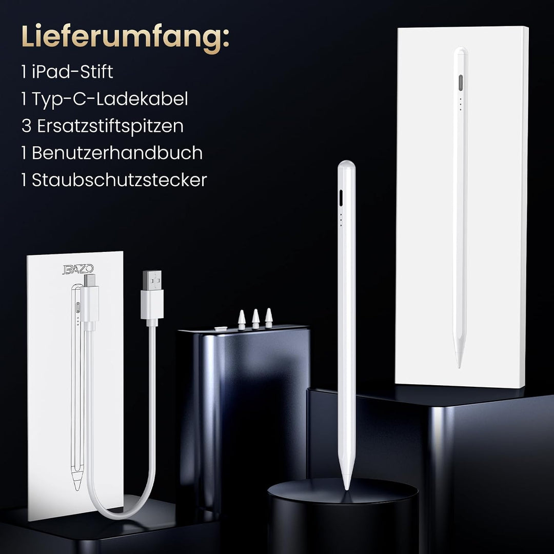 BAZO Stift für iPad Apple - 2018-2024 Pencil 2. Generation mit Schnellladeleistung Palm Rejection un