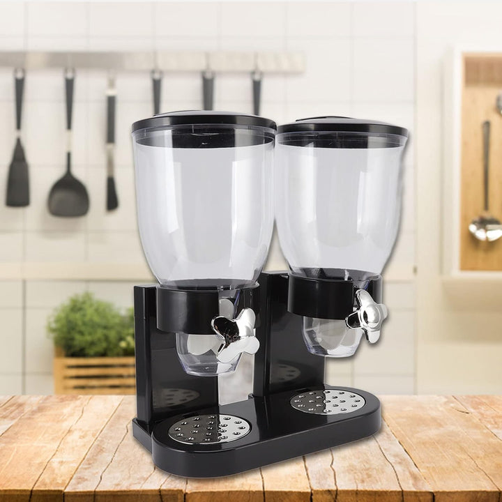Wakects Müsli-Spender mit Zwei Behältern, ABS Material, Grosse Behälter, Schwarz, Schwarz