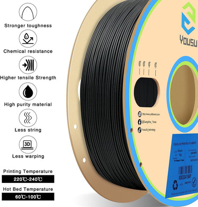 YOUSU Polypropylene PP Filament 1.75mm (± 0.03) for 3D Printer Included Build Sheet, Semi-Flexible U