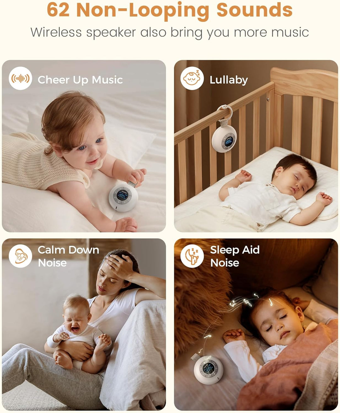 Glocusent Nachttischlampe Baby & White Noise Machine mit 62 Sounds & 9 Farben, Bluetooth, 2000mAh Ak