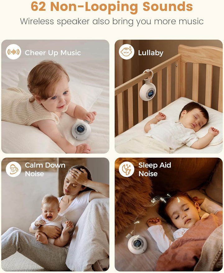 Glocusent Nachttischlampe Baby & White Noise Machine mit 62 Sounds & 9 Farben, Bluetooth, 2000mAh Ak