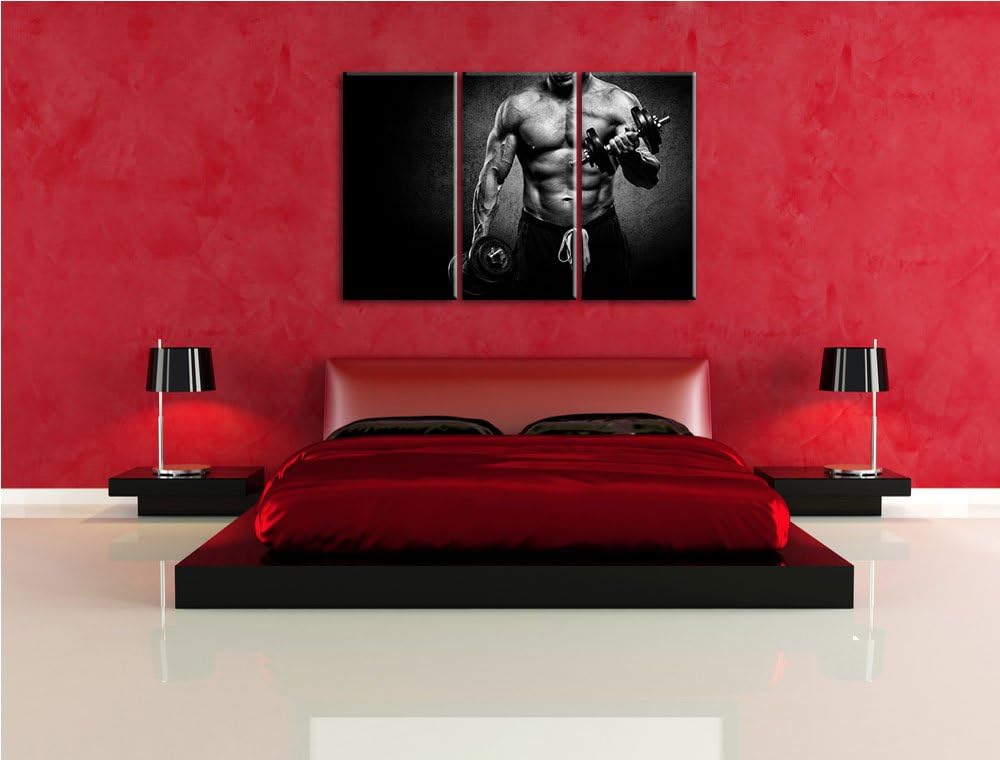 Dark Trainierender Bodybuilder schwarz/weiss 3-Teiler Leinwandbild 120x80 Bild auf Leinwand, XXL rie