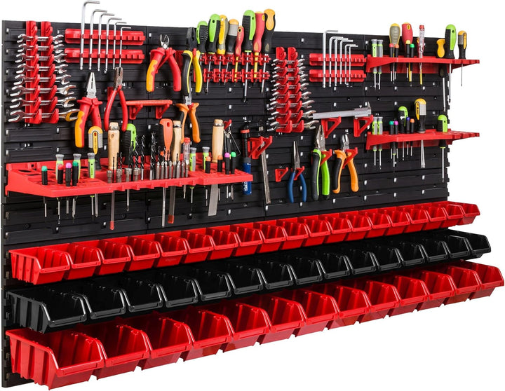 Lagersystem Werkstattregal | 156 x 78 cm | 47 stck. Box | Wandregal mit Werkzeughalterungen und Stap