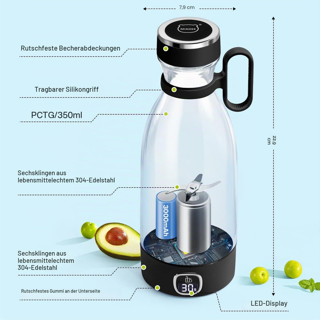 MIAOKE Tragbarer Mixer, 6 Klingen, Entsafterbecher für Saft-Shakes und Smoothies, 350 ml, Mini-Mixer