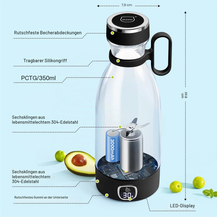 MIAOKE Tragbarer Mixer, 6 Klingen, Entsafterbecher für Saft-Shakes und Smoothies, 350 ml, Mini-Mixer