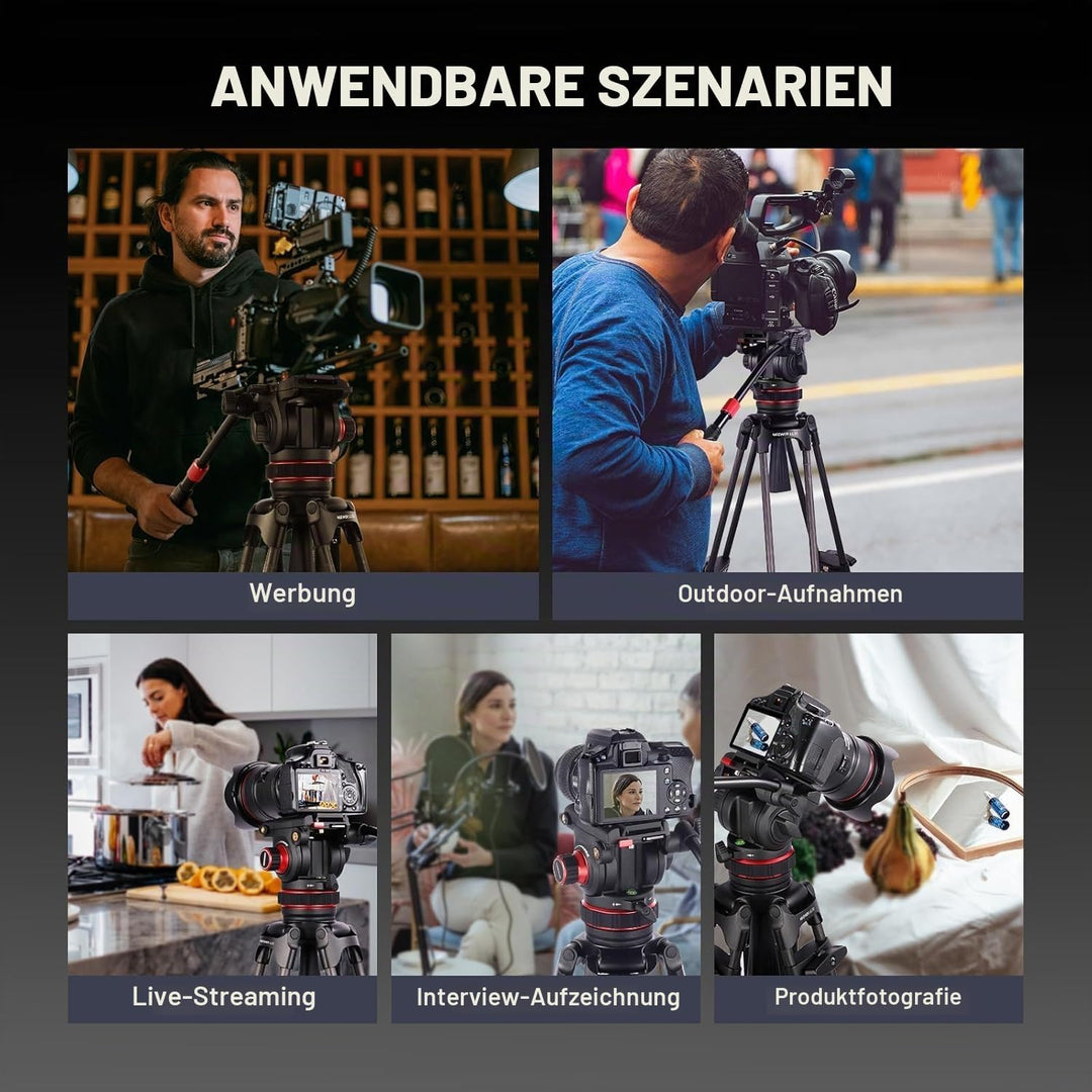 NEEWER 78" Video Tripod Kohlefaser, EIN Schritt Schnellspanner Kamera Stativ mit Einstellbarer Dämpf