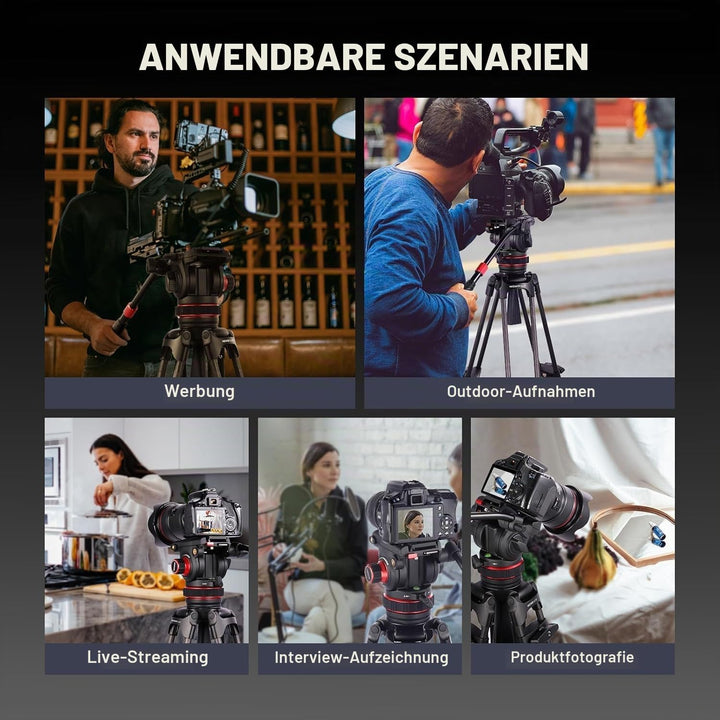 NEEWER 78" Video Tripod Kohlefaser, EIN Schritt Schnellspanner Kamera Stativ mit Einstellbarer Dämpf