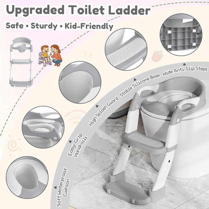 Toilettensitz Kinder, 3 IN 1 Toilettensitz Kinder mit Treppe für Jungen Mädchen, Upgraded 3-in-1 Bab