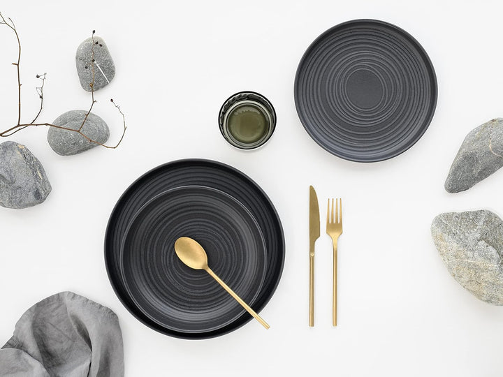 CreaTable 23861, Serie Uno Black Lava Stone, Teller Set 12 teilig Black Lava Stone Tafelservice 12 t