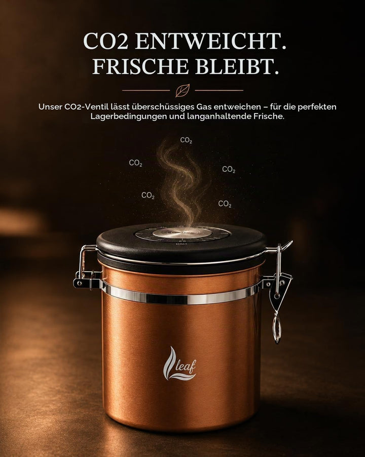 Leaf Kaffeedose luftdicht Edelstahl 1000 ml – hält Kaffee deutlich länger frisch – mit CO₂ Ventil &amp;