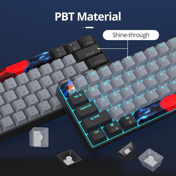 SOLIDEE mechanische gaming tastatur 60 prozent,61 Tasten mit Lineare rote Schalter,Eisblaues Licht,k