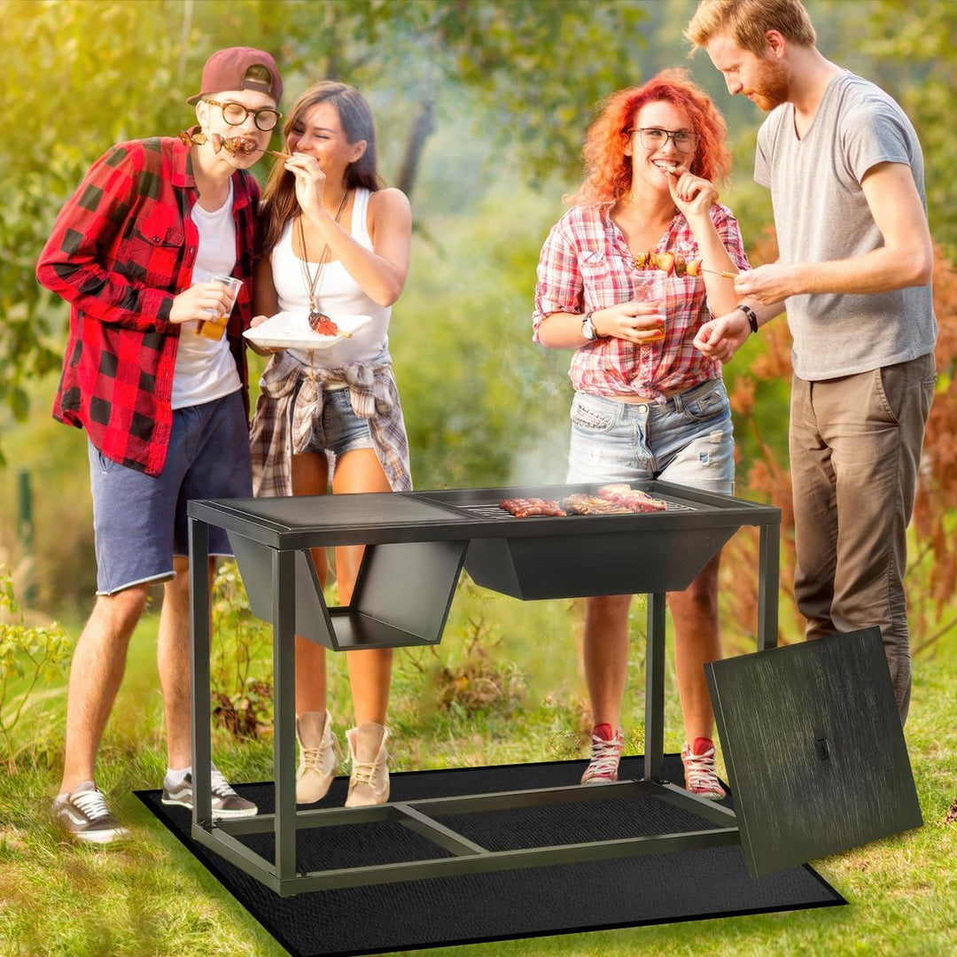 Grillmatte Bodenschutz, 100 x152cm Feuerfeste Unterlage, Faltbare Grillmatte, Hitzebeständige Grill
