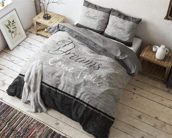 Sleeptime Bettwäsche 100% Baumwolle True Dreams, 200cm x 200cm, Reissverschluss, Mit 2 Kissenbezüge