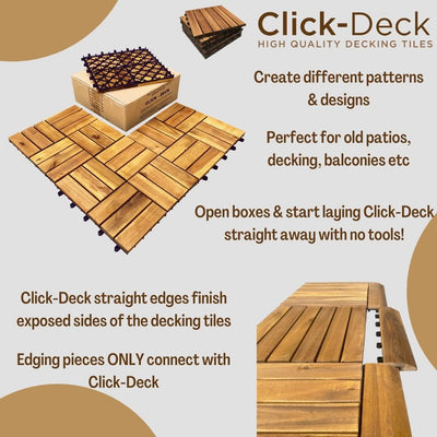 CLICK-DECK 12 Lamellen Hartholz-Terrassenfliesen – Terrasse, Balkon, Dachterrasse, Whirlpool, Deckfl