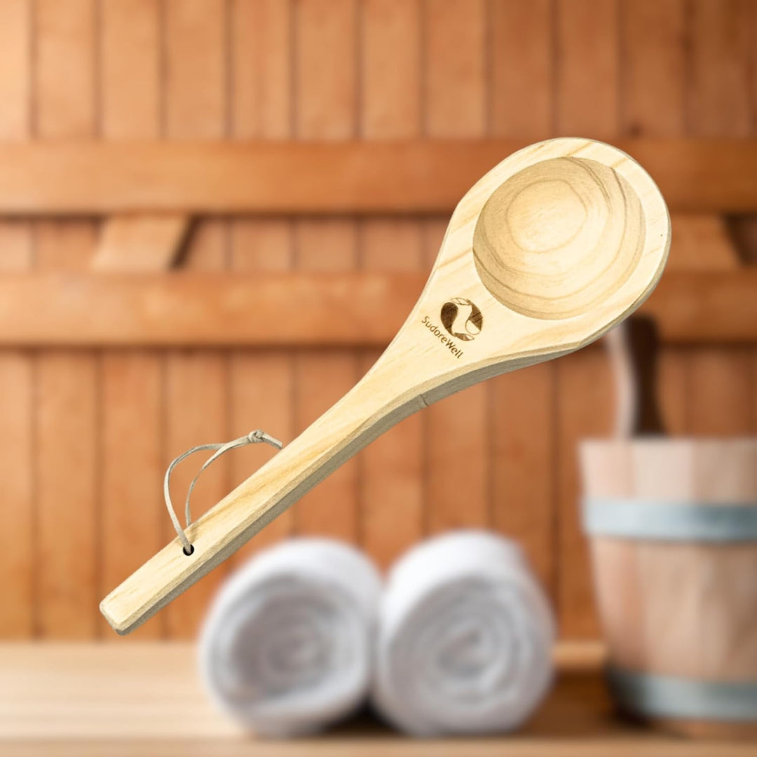 MaReBa24® Saunakelle Sauna Schöpfkelle aus hochwertigem Kiefernholz ca. 36 cm - 4 Stück