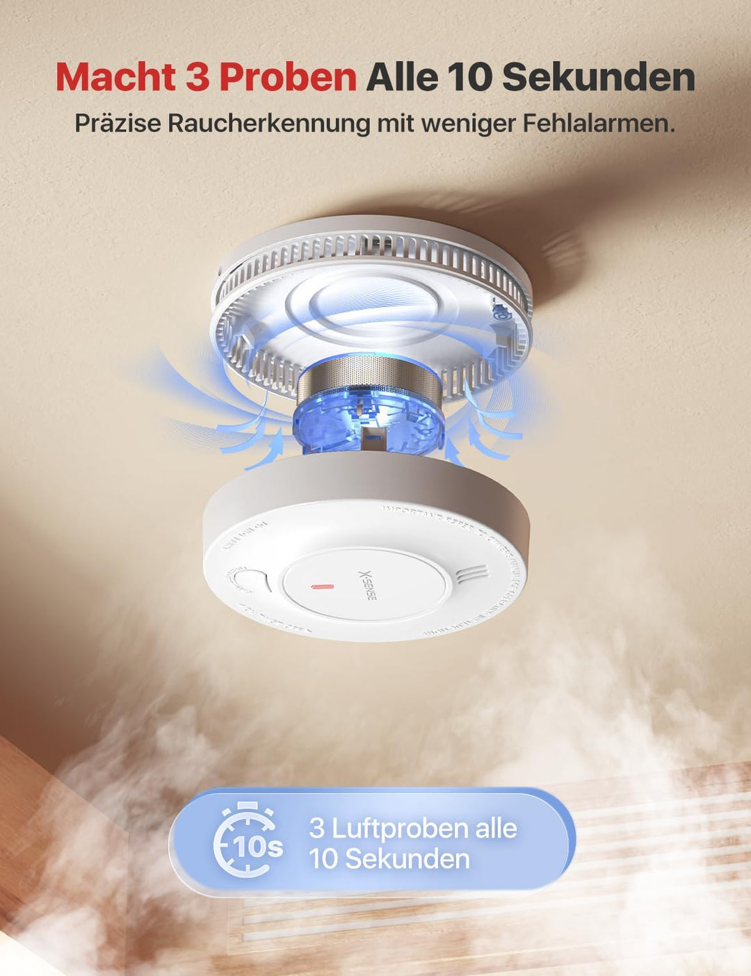 X-Sense Verbesserter Rauchmelder 10 Jahre Batterie, Feuermelder mit fotoelektrischem Sensor, EN14604