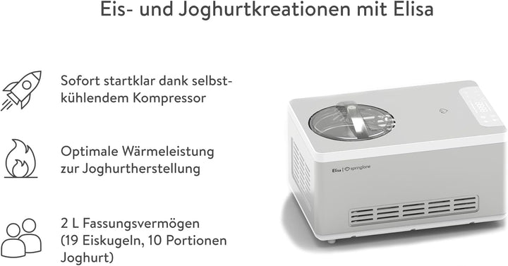 SPRINGLANE Eismaschine & Joghurtbereiter Elisa 2,0 L, selbstkühlendem Kompressor 220 W inkl. Aufbewa