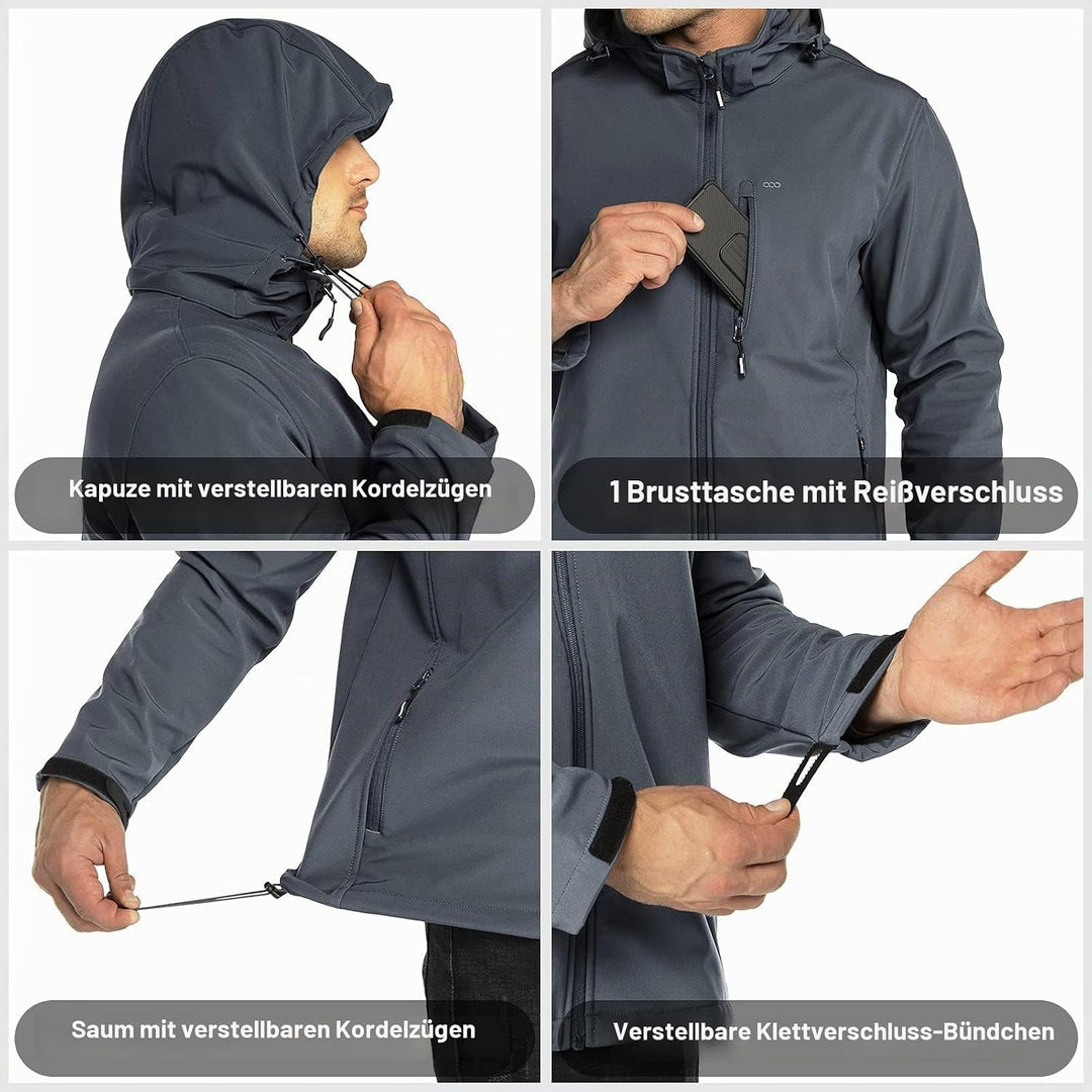 33,000ft Softshelljacke für Herren Wasserdicht Winterjacke Winddicht Warme Fleece Gefüttert Windbrea