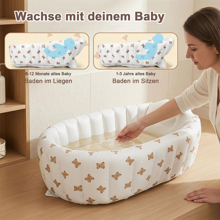 Aufblasbare Badewanne Baby - 90 x 55 x 30 cm Tragbare Kinder Badewanne Aufblasbar, Bärenmuster Babyw