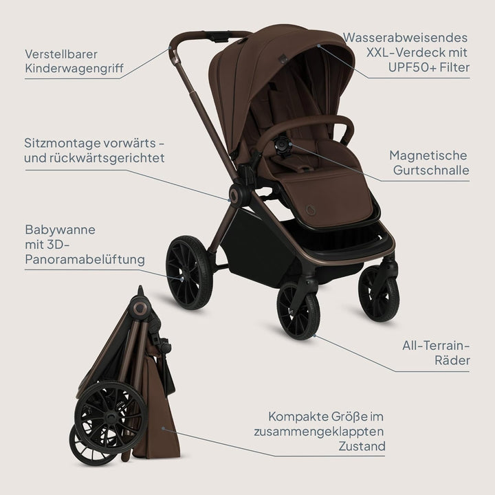 Lionelo MIKA PLUS Kinderwagen 6-48 Monate bis 22 kg, Verstellbare Rückenlehne und Fussstütze, Federu