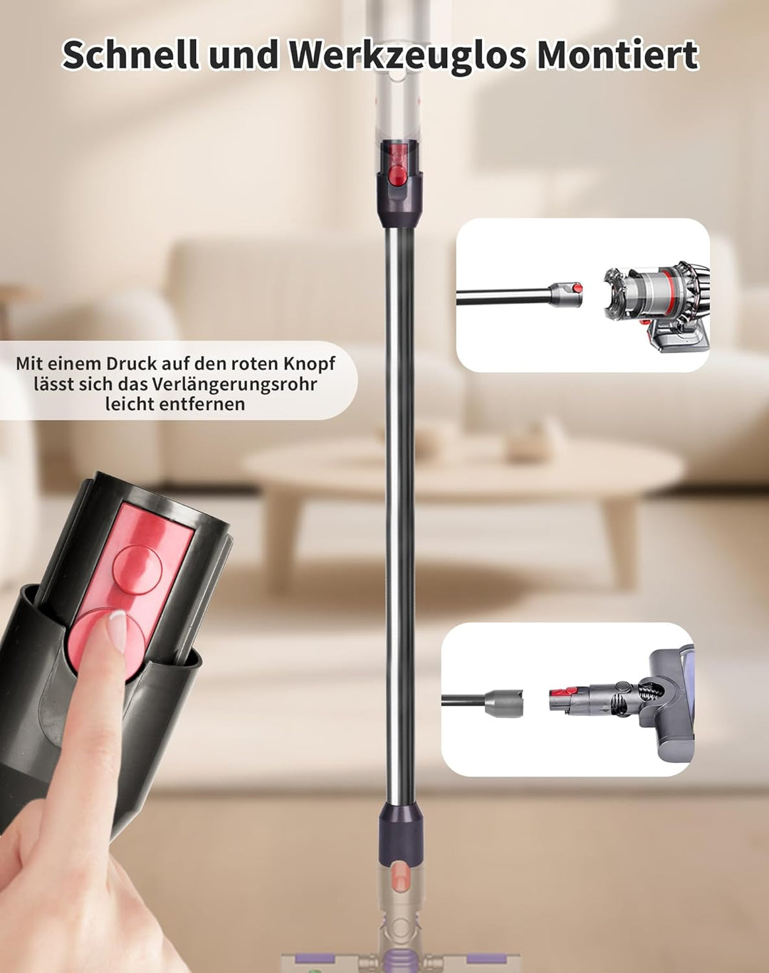 Verlängerungsrohr für Dyson V12 Detect Slim / V10 Digital Slim Stabstaubsauger, 74 cm Aluminium Tele