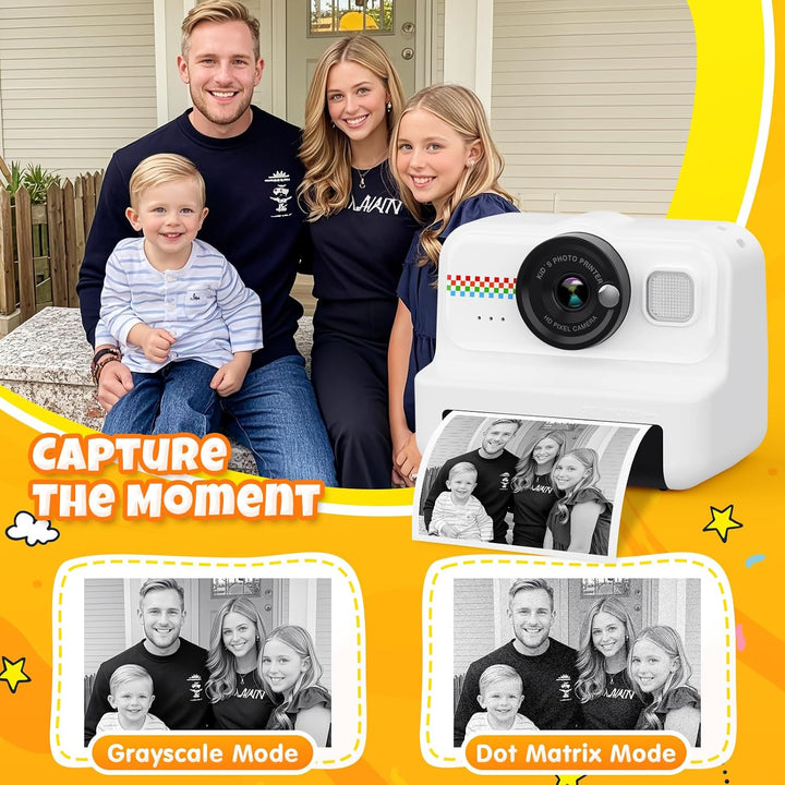 HiMont Kinderkamera Sofortbildkamera, 1080P Sofortbildkamera Kinder mit 32GB Karte &amp; 3 Rollen Druckp