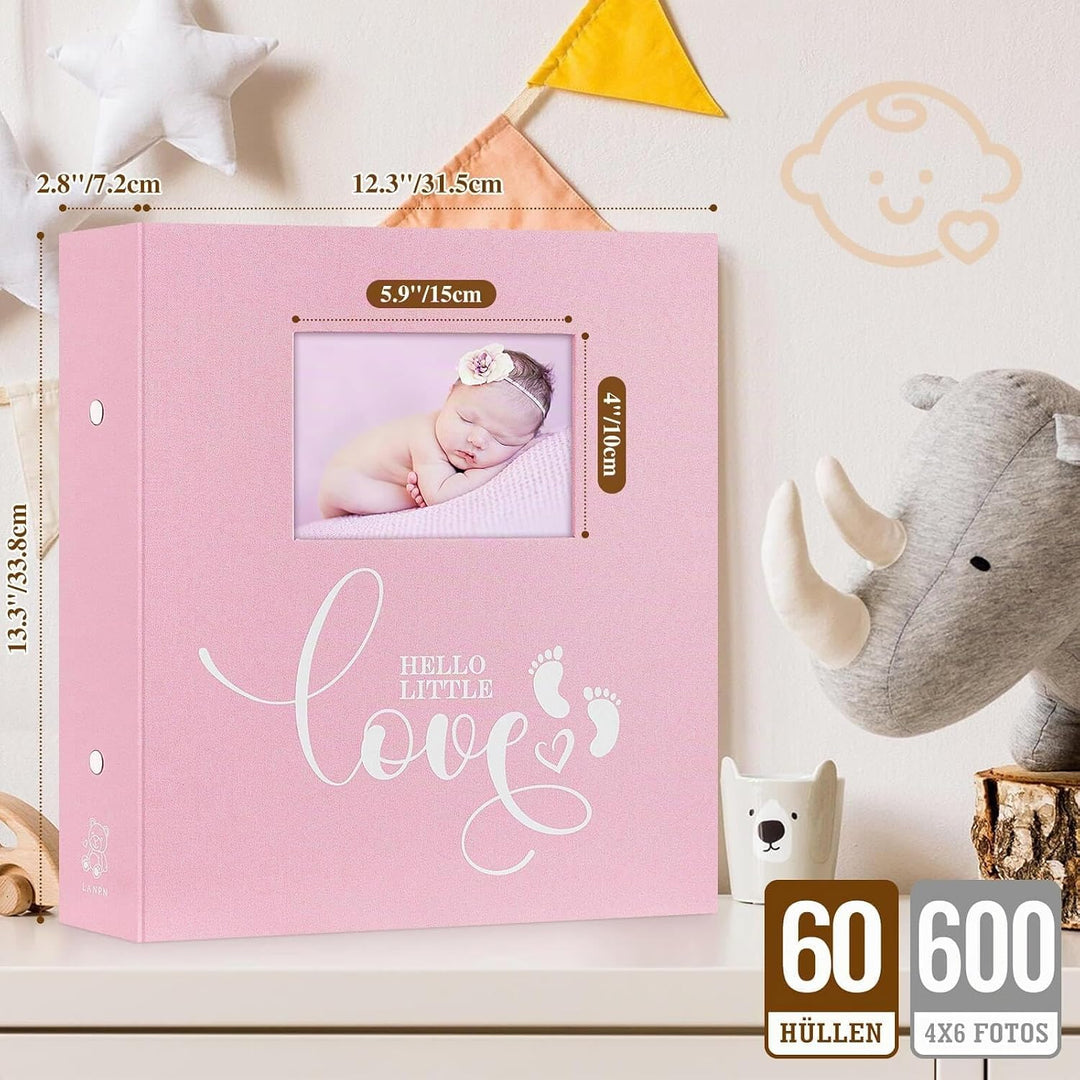 Lanpn Baby-Fotoalbum, 10,2 x 15,2 cm, 600 Taschen, Leineneinband, Neugeborenes Bebe Erinnerungsbuch,