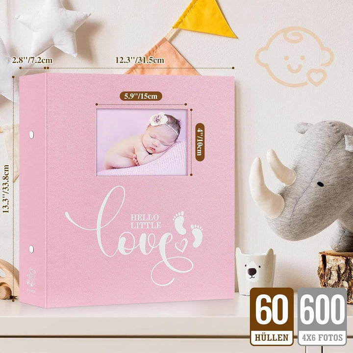 Lanpn Baby-Fotoalbum, 10,2 x 15,2 cm, 600 Taschen, Leineneinband, Neugeborenes Bebe Erinnerungsbuch,