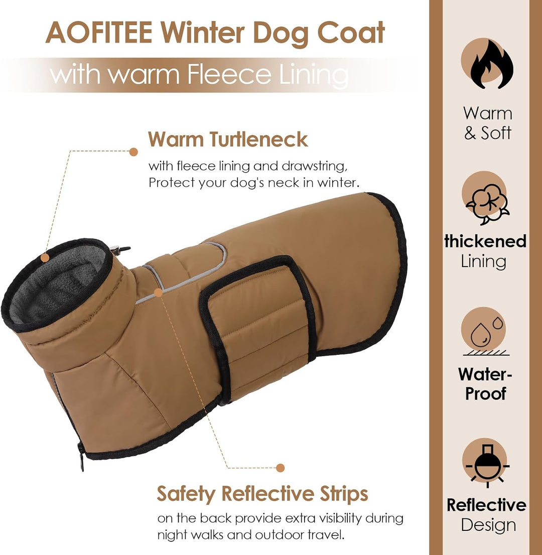 AOFITEE Hundemantel für Mittelgrosse Hunde, Warme Hundewinterjacke mit Eingebautem Geschirr, Reflekt