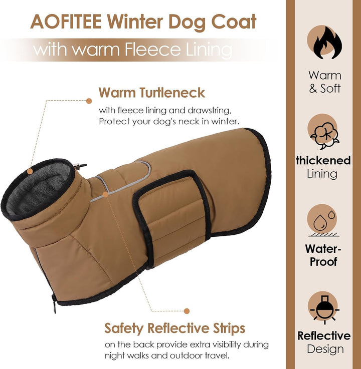 AOFITEE Hundemantel für Mittelgrosse Hunde, Warme Hundewinterjacke mit Eingebautem Geschirr, Reflekt