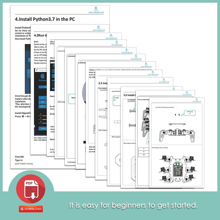 Adeept RaspClaws Hexapod Spider Robot Kit für Raspberry Pi 4/3 Modell B+/B, STEAM Crawling Robot, Op