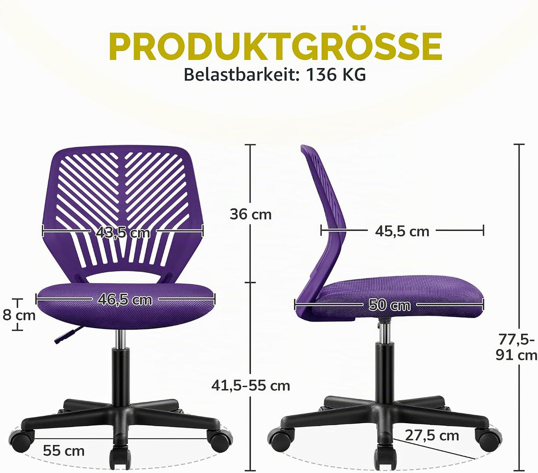 Yaheetech Schreibtischstuhl Drehstuhl Bürostuhl mit Rücklehne ohne Armlehnen Arbeitsstuhl höhenverst