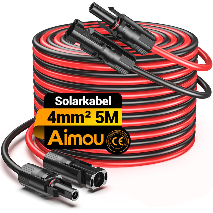 Solarkabel 4mm²/6mm², Solarkabel Verlängerung, Solarkabel Verlängerungskabel(Rot/Schwarz) (4mm² 5M),
