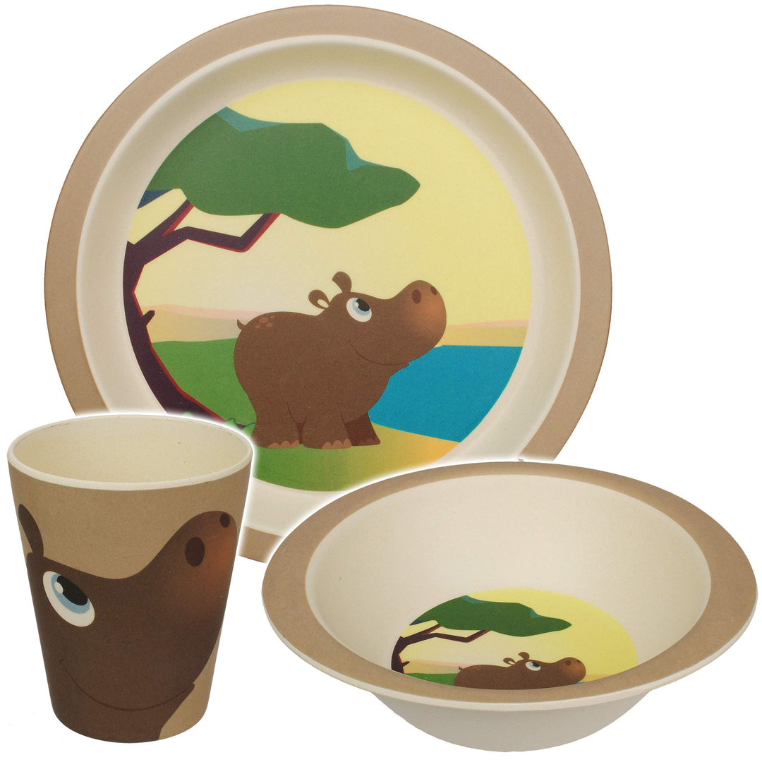 alles-meine.de GmbH 3 TLG. Set - Kunststoff - Geschirrset - Nilpferd/Flusspferd - Zoo Tiere - BPA fr