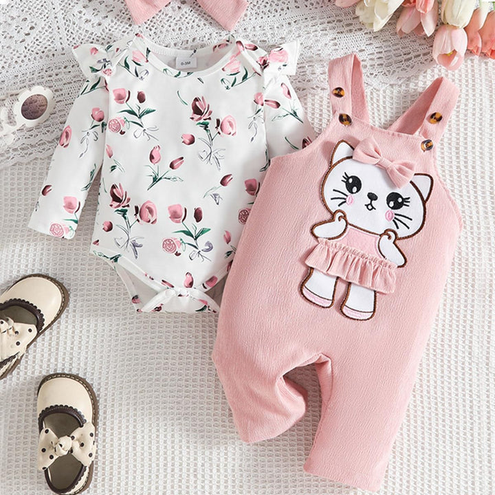 Baby Mädchen Kleidung Outfits Herbst Winter Niedlich Liebe Druck Strampler Cartoon Bär Overalls Hose