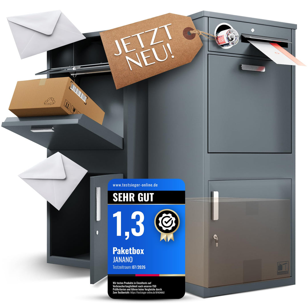 Paketbox mit Zeitungsfach - Paketbriefkasten Witterungsbeständig, Briefkasten mit Paketfach Anthrazi