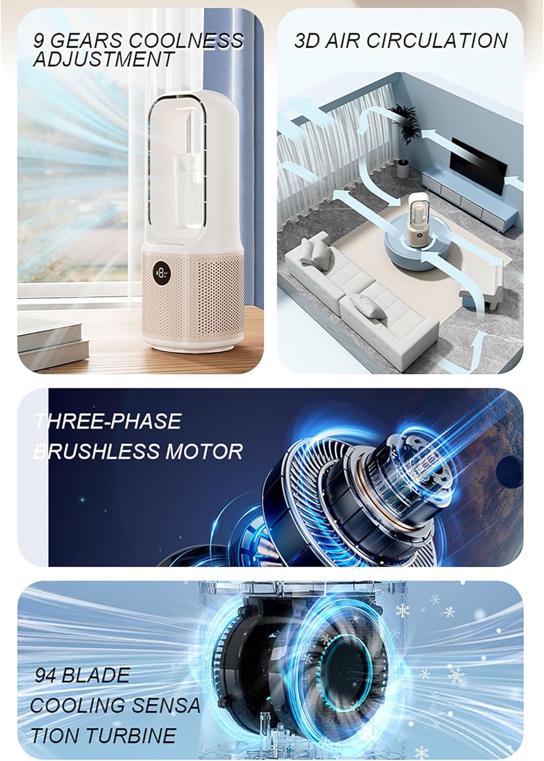 VOMI Ttischventilator Akku Rotorlose Ventilator Mit Akku 4000Mah Ventilator Ohne Rotorblätter Tragba
