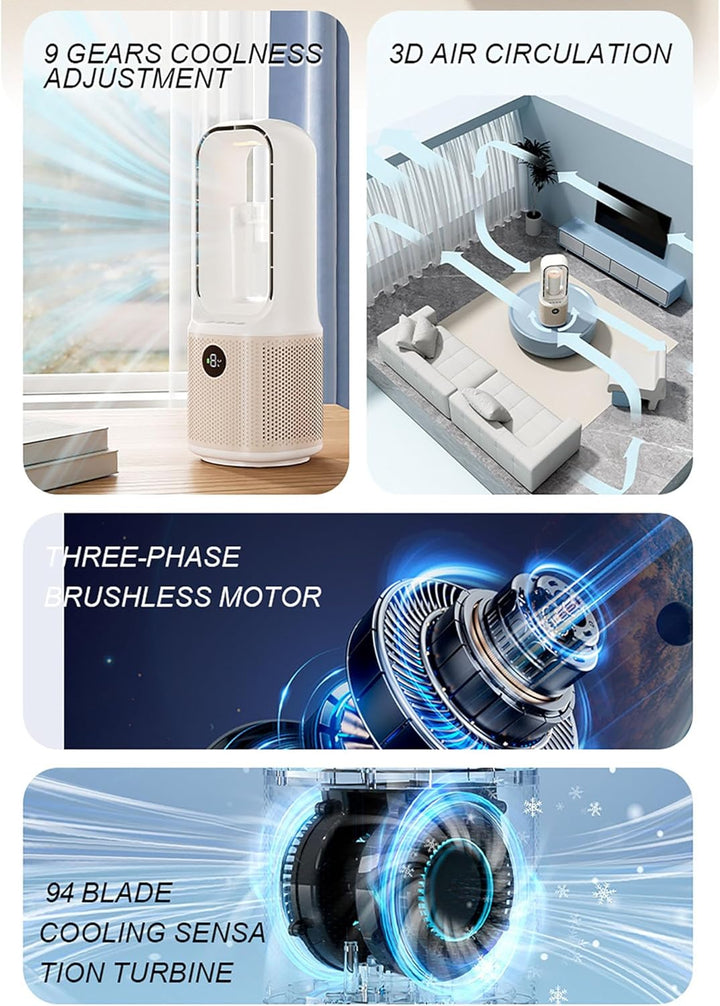 VOMI Ttischventilator Akku Rotorlose Ventilator Mit Akku 4000Mah Ventilator Ohne Rotorblätter Tragba