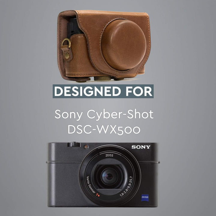 MegaGear Leder Kameratasche für Sony Cyber-shot DSC-WX500 Kompakte Systemkamera Dunkelbraun, Dunkelb