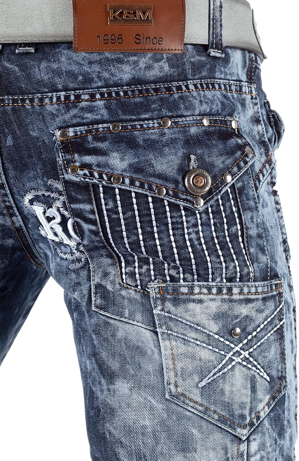 Kosmo Lupo Herren Jeans Extravagant Besondere Designs 29W / 32L Blau - 03, 29W / 32L Blau - 03