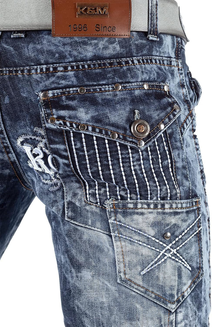 Kosmo Lupo Herren Jeans Extravagant Besondere Designs 29W / 32L Blau - 03, 29W / 32L Blau - 03