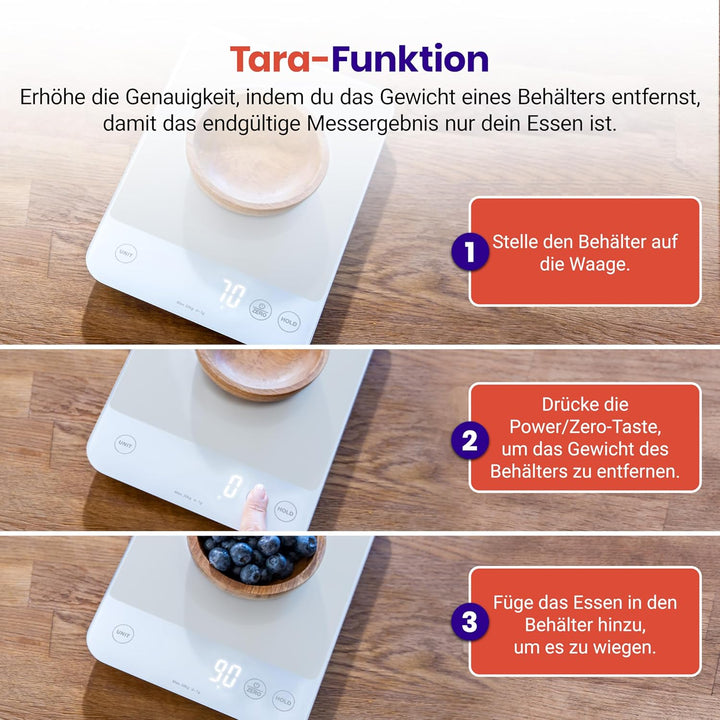 ETEKCITY Küchenwaage, Präzisionswaage 0,1g genau, 10kg Küchenwaage Digital mit Grossem LED-Display,
